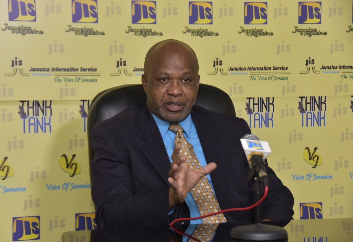 Commissioner of Jamaica Tertiary Education Commission (J-TEC), Dr. Dameon Black, addressing Tuesday’s (November 16) Think Tank at the JIS head office in Kingston.