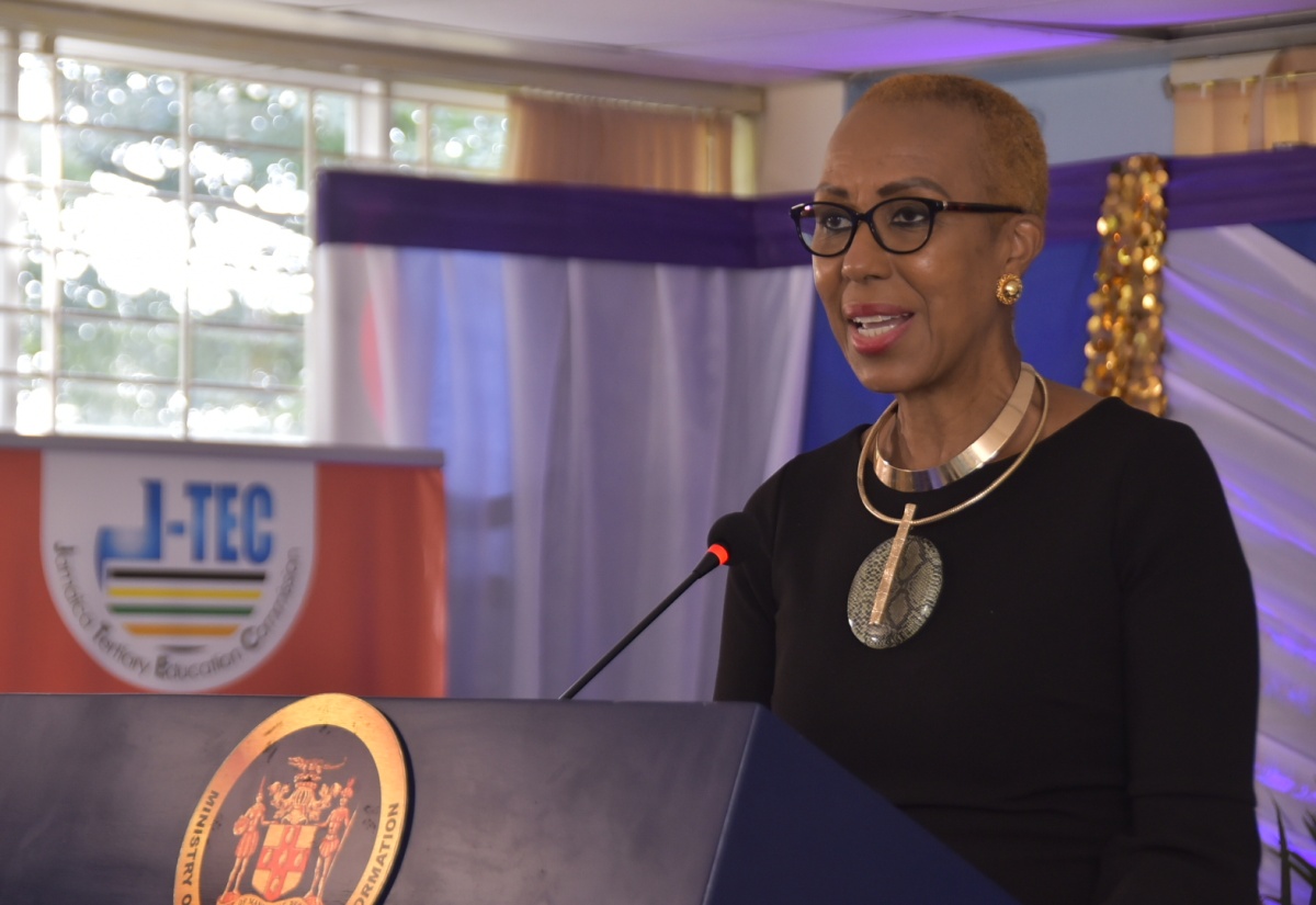 Minister of Education, Youth and Information, the Hon. Fayval Williams, presenting her remarks at the Jamaica Tertiary Education Commission’s Registration Conferral Ceremony held today (November 17).